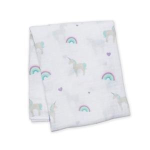 Lulujo Baby 100% Cotton Muslin Swaddle Blanket, 47 x 47-Inches, Rainbows and Unicorns (Crib)
