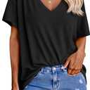 Tankaneo Womens Oversized Tshirts V Neck Short Sleeve Tops Summer Casual Loose Fit Tunic Tee Shirts (XX-Large, Black)