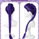 Purple Long Braided Ponytail Wig for Anime Cosplay, Clip-On Colorful Hair Extension for Comic Con, Halloween Parties