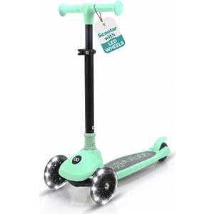 SereneLife Toddler Scooter, Adjustable Micro Scooter for Ages 2-5, Lightweight Kids 3 Wheel Design with LED Light-Up Wheels, Anti-Slip Deck & Lean-to-Steer Control, Indoor/Outdoor Use (Mint Green)