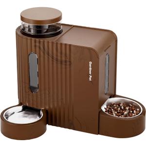 Gardner Pet Gravity Automatic 2-in-1 Pet Feeder, 0.8 Gallons*2 Cat Feeder and Water Dispenser Set, 100% BPA-Free and Stainless Steel Water Bowl for Dogs, Cats, Rabbits, Puppies (Dark Woodgrain)