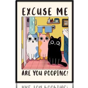 Funny Cat Bathroom Wall Art Are You Pooping Sign Canvas Wall Decor Cute Cat Prints Poster for Home Toilet Humorous Bathroom Painting Unframed