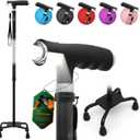 BeneCane Quad Cane Walking Cane with Two Led Lights with Big Base T HandleLightweight Adjustable Walking Stick Four Pronged Sturdy for Men and Women (black)