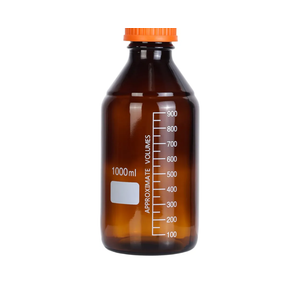 4 Pieces Amber Borosilicate Glass 1000 mL Graduated Round Lab Reagent Media/Storage Bottle With GL45 Orange Screw Cap