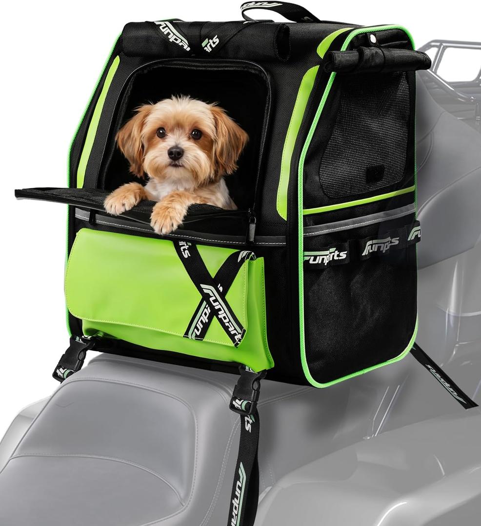 Funparts Motorcycle Dog Carrier Backpack Pet Riding Travel Carrier for Small Dogs Cats Under 18 lbs Escape-Proof High Ventilation for Street Glide Touring Trike Can-Am Models with Passenger Seat
