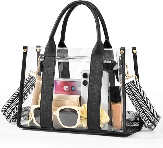 BS-VOG Clear Tote Bags for Women, Clear Bag for Stadium Events with Adjustable Straps, Handbag Purse for Sports Concert Work