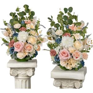 TINGE TIME Free Standing Artificial Rose Flowers Set of 2, Wedding Arch Altar Stage Decorations, Silk Fake Flower for Wedding Centerpiece Archway Aisle Welcome Entrance (DustyRose&NavyBlue)