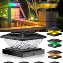 Ofuray Solar Post Cap Lights,8Pack Fence Deck Post Cap Solar Powered Lights RGB with Two Modes, Fit for 4x4 5x5 Post with 3 Bases,Ip64 Waterproof Outdoor for Fence Deck Mailbox Stairway Black