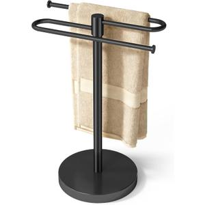 Hand Towel Stand, Stainless Steel Towel Holder for Bathroom Countertop, 15.2 Inch S-Shape Weighted Base Standing Hand Towel Rack Bar Holds 2 Towels for Kitchen Vanity, Black