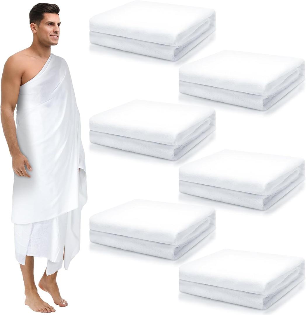 Suhine 6 Pcs Hajj & Umrah Ihram for Men Umrah Essentials Lightweight Islamic Clothing Breathable Comfortable Ehram White Ahram Hajj Gifts, 41.3 x 82.7 Inches