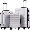 Coolife Luggage 3 Piece Set Suitcase Spinner Hardshell Lightweight TSA Lock (White, 3 Piece Set(20in24in28in))