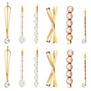 TIEOSME 12Pcs Bobby Pins for Women, Gold White Pearl Hair Pins Elegant Metal Barrettes Hair Clips for Women Wedding Bridal Party Accessories