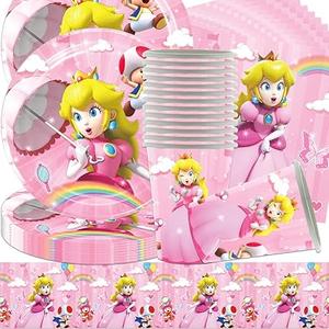 Pink Princess Birthday Party Supplies Decorations, Including Backdrop, Tablecloth, Birthday Banner, Hanging Swirls, Balloons, Cake Toppers for Cute Girls Party 2 pack