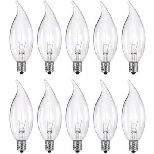 10-Pack E12 Base 60W B10 CTC Incandescent Clear Dimmable Light Bulbs Long-Lasting, Energy-Efficient, Transparent Candle Light Bulbs for Chandeliers, Ceiling Fans, Pendants, and Fireplaces