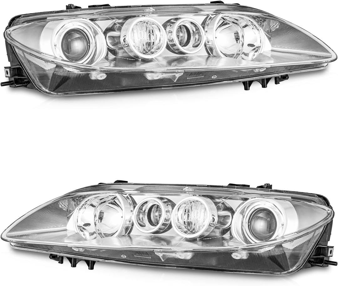 WEELMOTO Headlights Compatible with 2006 2007 2008 Mazda 6 Headlight Assemblies Replacement Clear Lens Black Housing