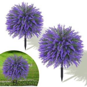 Dolicer 2 Sets Artificial Topiary Ball Trees for Outdoor, 22Inches Lavender Fake Bushes Plants with Ground Spike, Large UV Resistant Artificial Shrubs for Garden Front Yard Porch Patio Home Decor