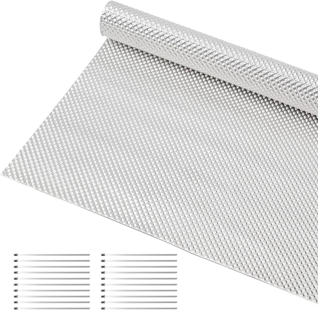 Exhaust Heat Shield Automotive, Embossed Aluminum Heat Shield Kit with 20PCS Cable Metal Ties for Muffler Exhaust Wrap, Heat Barrier,Car Exhaust Sheet (16" x 39")