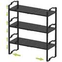 Jojocross Expandable Shelf for Cabinet Organizer Adjustable Stackable Spice Rack at Kitchen and Bathroom More, Counter Countertop Cupboard Organization Pantry Storage(3 Packs/Black, Medium)