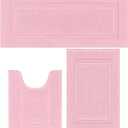 SHACOS Pink Bathroom Rugs Sets 3 Piece, 20"x47" + 20"x32" Non Slip Bath Mat and 20"x24" Toilet Rugs U Shaped Washable, Soft Fluffy Water Absorbent Bathroom Floor Mat