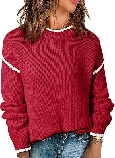 SHEWIN Womens Sweaters Crewneck Long Sleeve Knit Pullover Sweater Casual Fall Tops for Women 2024, Size S