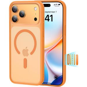 2 x Magnetic Shockproof for iPhone 17 Pro Max Case,[Fit for MagSafe] [Military-Grade Drop Tested] Magnetic Translucent Matte Back Bumper 17 Pro Max Case Anti-Fingerprint Anti-Scratch 6.9", Orange
