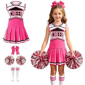 Colorful House Cheerleader Costume for Girls Cheerleader Uniform Outfit Child Cute Cheerleading Outfit for Halloween, 12-14Y