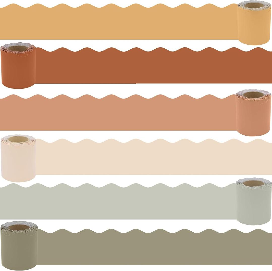 VABAMNA 216ft Boho Classroom Bulletin Board Borders Set, Colorful Wavy Scalloped Border Trims for School Teacher Supplies, Boho Classroom Bulletin Board Chalkboard Door Wall Decor, 6 Rolls