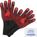 BBQ Gloves, 1472F Heat Resistant Gloves Fireproof Mitts, Grilling Gloves Silicone Non-Slip Washable Oven Glove, Kitchen Glove for Barbecue, Grilling, Cooking, Baking, Camping, Smoker (Red)