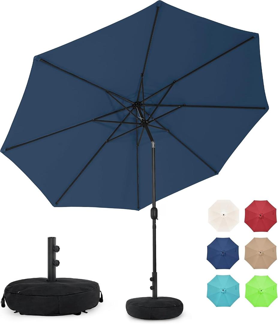 Sundale Outdoor 11 ft Patio Umbrella with Sand Bag Umbrella Base Included, Outdoor Umbrella with Tilt and Crank, Navy