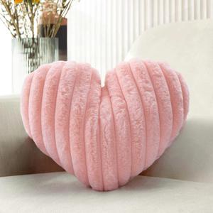 12.9 Inch Heart Pillow Cute Soft Decorative Throw Pillows, Heart Shaped Fluffy Faux Fur Pillows Cushions for Couch Sofa Bed Bedroom Room Home Decor Aesthetic (1, Pink, Small-12.9"x9.5")