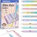 WRITECH Bible Mate Journaling Set: No Bleed Aesthetic Highlighters & 1.0 mm Black Ballpoint Pens, Bible Safe Dual Tip Highlighters, Pastel Colors, Fast-drying Ink, Journaling Kit, 9ct