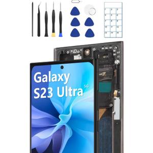 OLED Screen Replacement for Samsung Galaxy S23 Ultra 5G with Frame & Fingerprint Sensor  Includes Full Tool Kit & Installation Guide (Black)