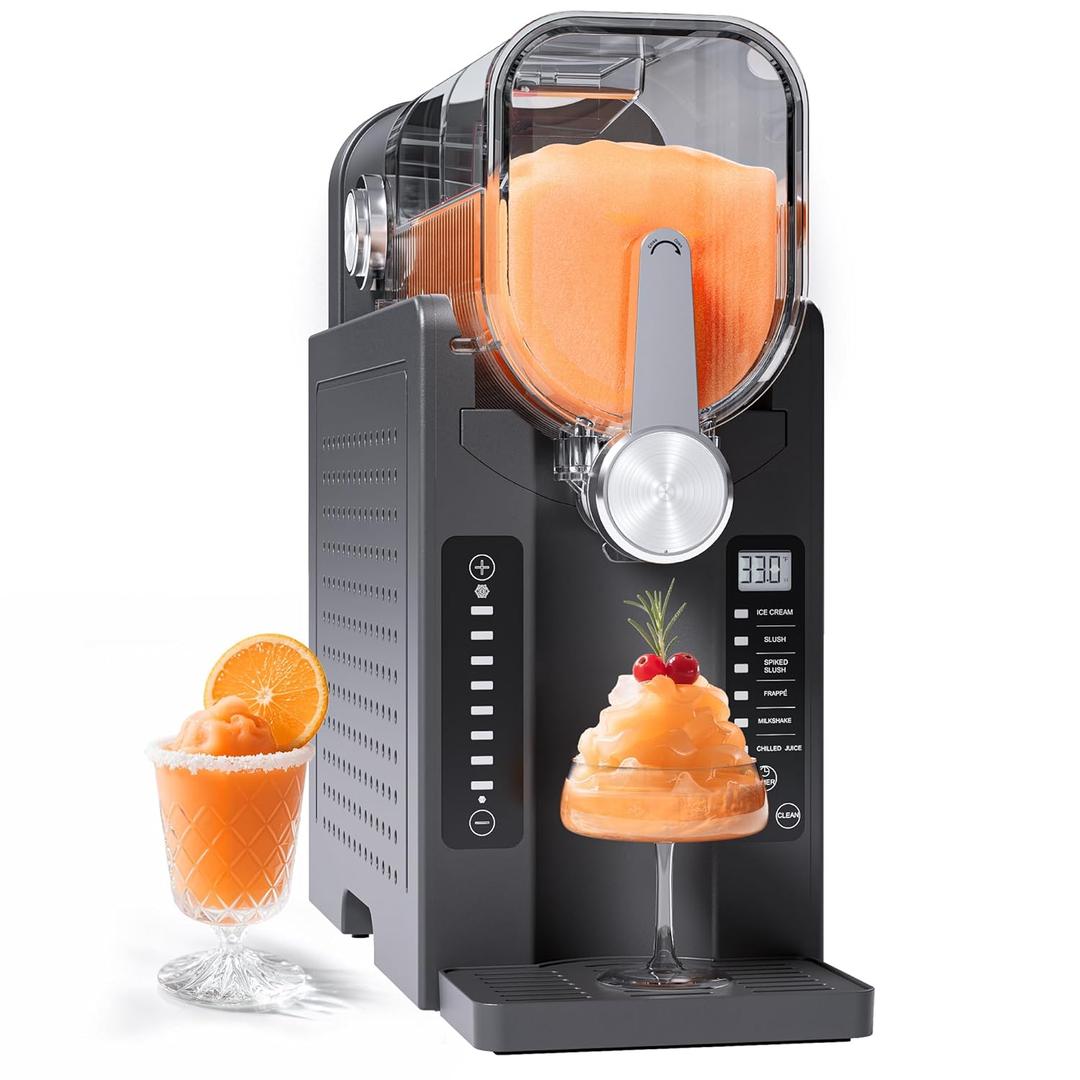 Slushie Machine No Ice Needed, Slushy Machine for Home, Frozen Drink Maker with 6 Preset Programs for Margaritas, Frapps, Milk Shake and More, LED Display, Self-Cleaning, AD03, Black
