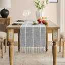 ZeeMart Farmhouse Braided Striped Table Runner, Rustic Sage Green Table Runners 36 Inches Long Boho Home Decor, Desert Sage 15x36 Inches