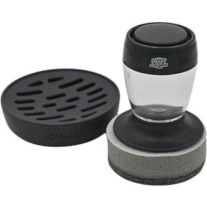 Stainless Steel & Hybrid Cookware Scrub & Polisher with Soap-Dispensing Handle, Dual-Layer DuoPad & Drydock Tray. Refillable, Ergonomic, Safe for All Hybrid and Stainless Steel Cookware