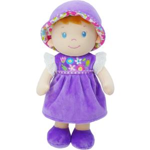 June Garden 12" Soft Dolly Laura - Stuffed Soft Baby Doll Gift for 1 2 3 Year Old Girls - Purple Dress