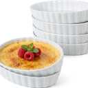 Creme Brulee Ramekins, 6 Pcs Oval Ceramic Baking Dishes 4 OZ, 5.2 Inch Oven Safe Baking Dishes for Souffle, Dessert, Baked Gratins, Prep Bowls for Ingredients, Dipping Sauces - Dishwasher Safe & Stackable
