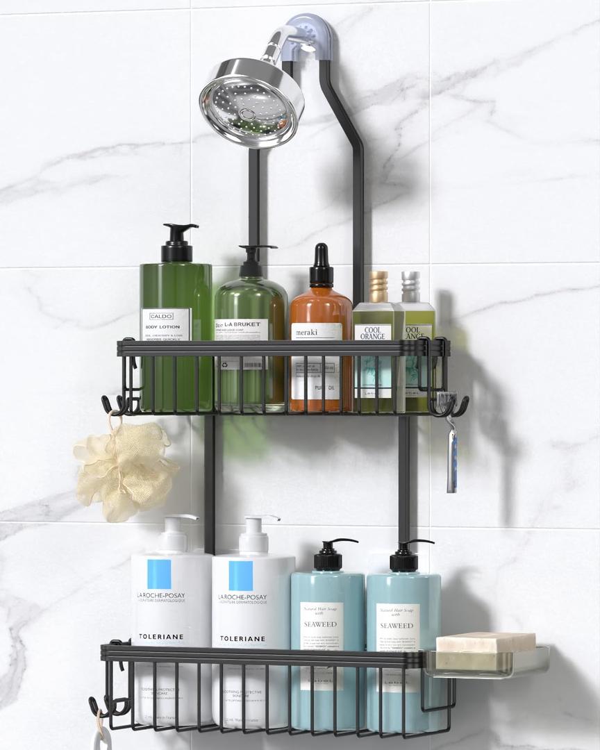 YASONIC Shower Caddy Hanging, Never Rust Shower Organizer Hanging, Aluminum Shower Racks for Inside Shower with Hooks for Razor, Bathroom Organizers and Storage with Soap Holder, Black