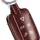 Leather Key Fob Cover Compatible with Range Rover Evouge Discovery Sport Velar LR2 LR4 Jaguar XF XE XJ XJL (Brown)