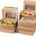 To Go Containers 24oz Kraft Paper Food Containers with Window Take Out Boxes (50Pack, Rectangular)