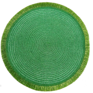 Set oG 4 Glitter Braid Round Sparkle Polyester Round Placemat Coster, Green 