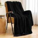 MIULEE Black Throw Blanket 3D Ribbed Jacquard Fleece Flannel Velvet Plush Decorative Bed Blanket (Throw, 50" x 60") - Super Soft, Lightweight, Warm and Cozy for Couch Sofa
