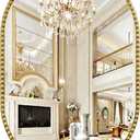 Oval Mirror for Wall, 20x30 Inch Gold Oval Bathroom Mirror, Antigue Gold Vanity Mirrors, Metal Floral Frame Mirror for Bedroom Living Room Hallway, Hangs Horizontally or Vertically