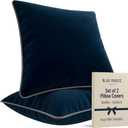 Blau Marité 2 Pack Velvet Decorative Throw Pillow Covers, 18"x18", Navy Blue and Grey, Solid, Modern, Contrast Piping, Indoor Use, Bedroom & Living Room