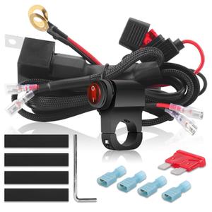 DZG Motorcycle LED Light Wiring Harness Kit 2 Leads 7/8" Handlebar Switch 12V 40A Relay 10A in-line Fuse 18AWG for Light Bar Fog Lights Driving Lights Auxiliary Work Lights