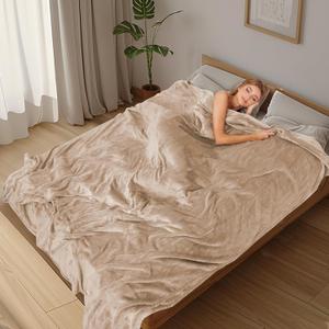 Electric Heated Blanket 72" x 84" Full Size Breathable Warm Flannel Heated Blanket with 4 Heating Levels & 10 Hours Auto Shut off, Control Temperature and Washable, For Sofa and Bed - Light Brown