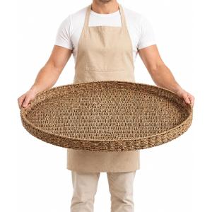 Extra Large Round Wicker Tray with Handles 26.77 Inches Round Rattan Tray Handwoven Seagrass Wicker Table Basket for Farmhouse Decorative Oversized Coffee Table Living Room Organizer