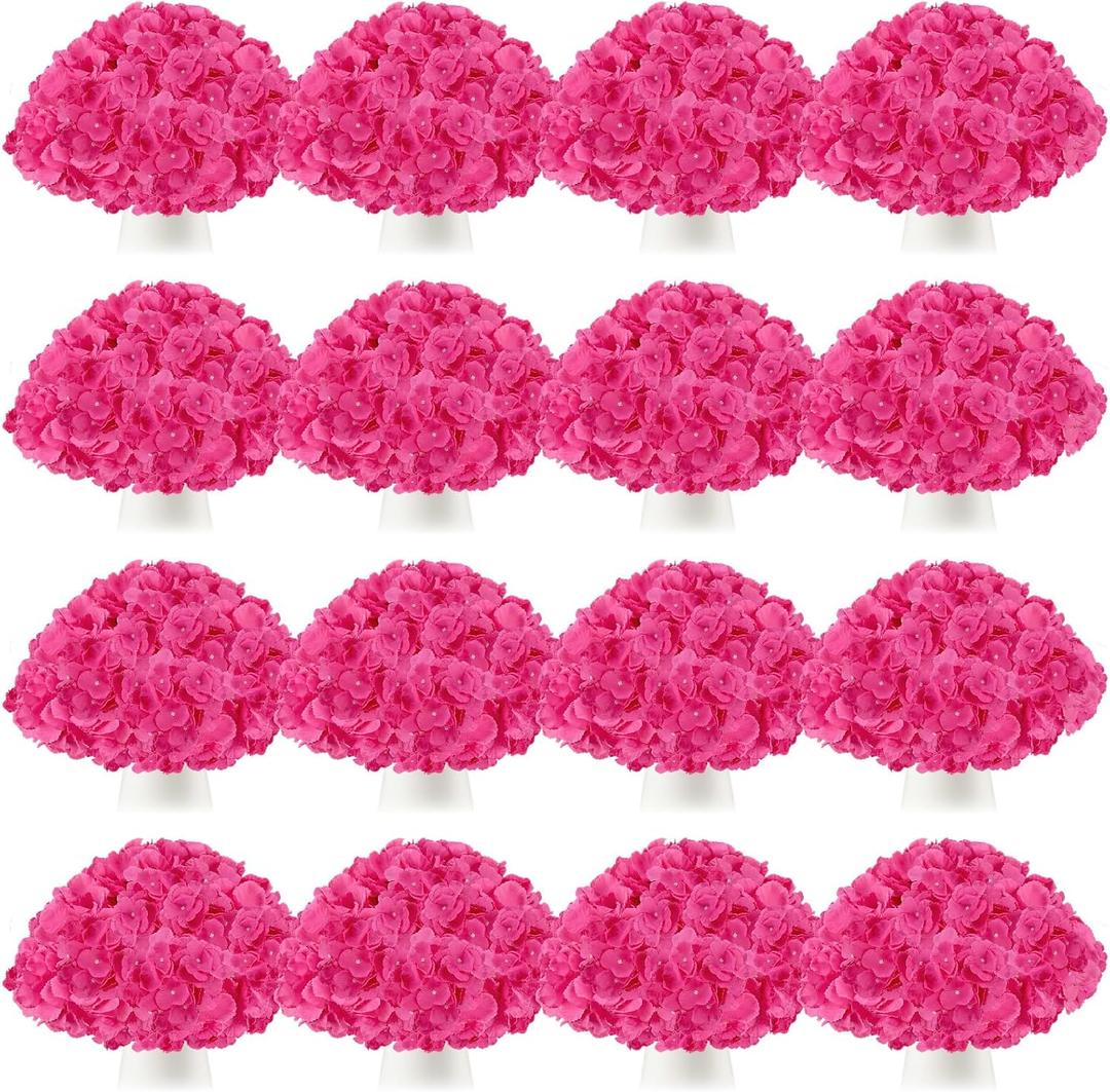 Tigeen 150 Pcs Hydrangea Artificial Flowers Bulk 7.48 Inch Artificial Hydrangeas with Removable Stems Faux Flowers Wedding Decor for Home Garden Party Decoration DIY Project (Hot Pink)