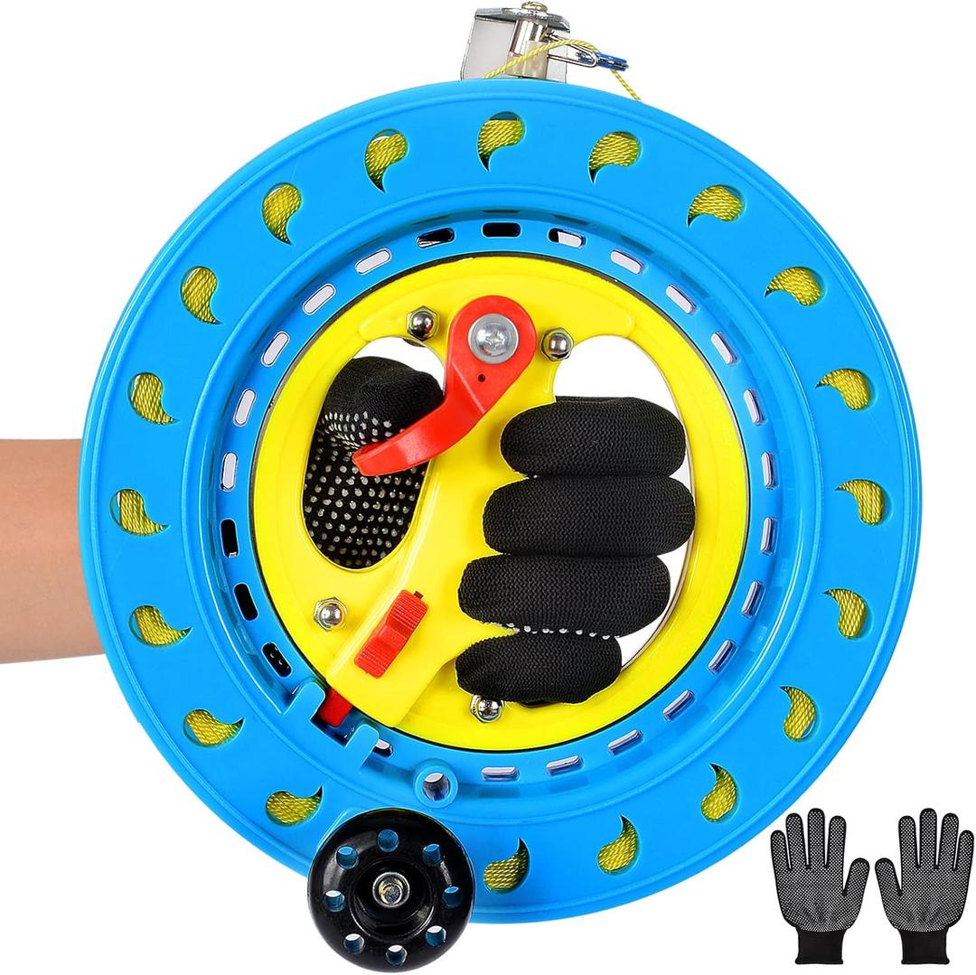 Kite String Reel Winder with Brake, 1000ft 75 lbs Durable Line Kite String Tools for Adults/Kids/Teens/Women, with Safety Gloves