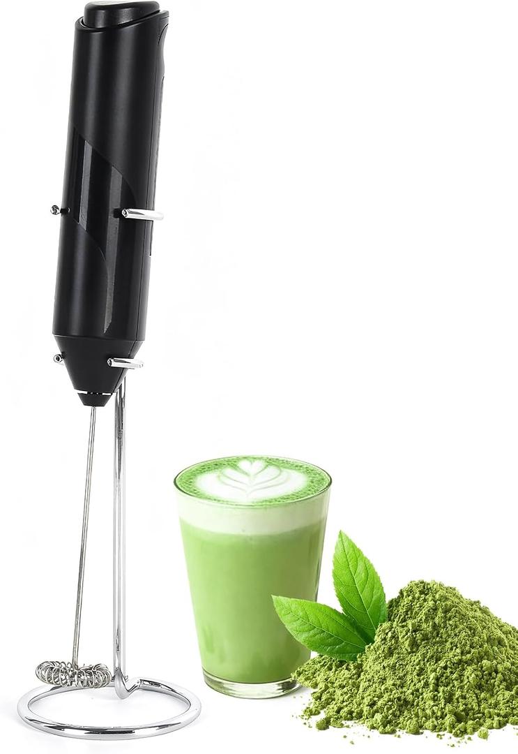 Handheld Milk Frother, Electric Matcha Whisk, Matcha Whisk Set with Food Grade Stainless Steel Whisk, Suitable for Matcha, Coffee,Hot Chocolate,Milk and Protein Powder, One Bracket Stand is Included